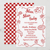 Slice Slice Baby | Red Doodle Pizza Baby Shower 招待状 (正面/裏面)