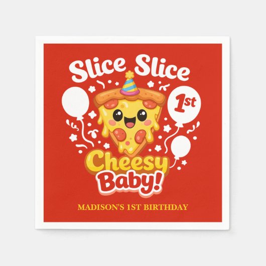 Slice Slice Cheesy Baby Pizza 1st Birthday スタンダードカクテルナプキン (正面)