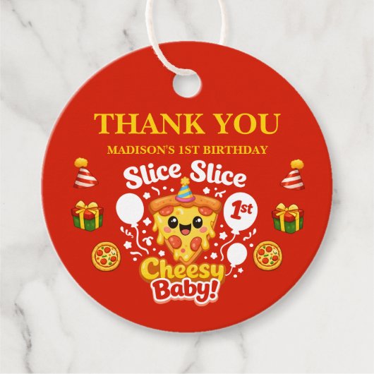 Slice Slice Cheesy Baby Pizza 1st Birthday フェイバータグ (正面)
