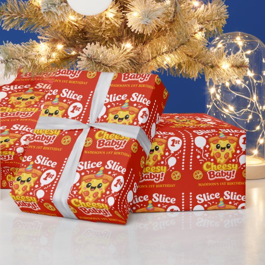 Slice Slice Cheesy Baby Pizza 1st Birthday ラッピングペーパー (クリスマス)