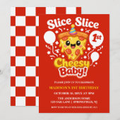 Slice Slice Cheesy Baby Pizza 1st Birthday 招待状 (正面/裏面)