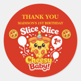 Slice Slice Cheesy Baby Pizza 1st Birthday Favor ラウンドシール