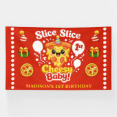 Slice Slice Cheesy Baby Pizza 1st Birthday Large 横断幕 (横)