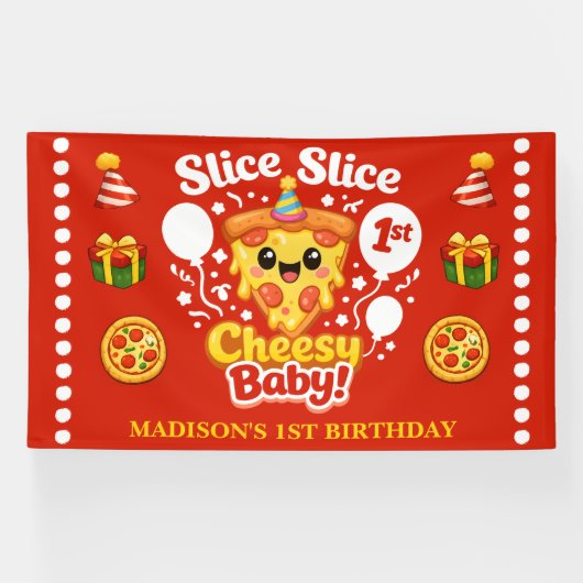Slice Slice Cheesy Baby Pizza 1st Birthday Large 横断幕 (横)