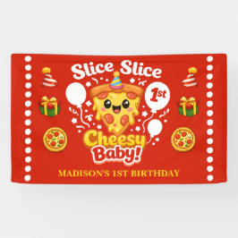 Slice Slice Cheesy Baby Pizza 1st Birthday Medium 横断幕