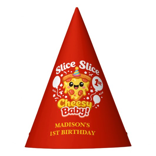 Slice Slice Cheesy Baby Pizza 1st Birthday Party パーティーハット (正面)