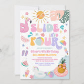 Slide Into Four Pool Party Summer 4th Birthday 招待状 (正面)