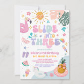 Slide Into Three Pool Party Summer 3rd Birthday 招待状 (正面)
