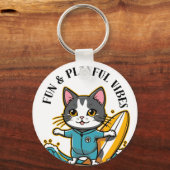Sliding Cat Fun & Playful Vibes キーホルダー (正面)