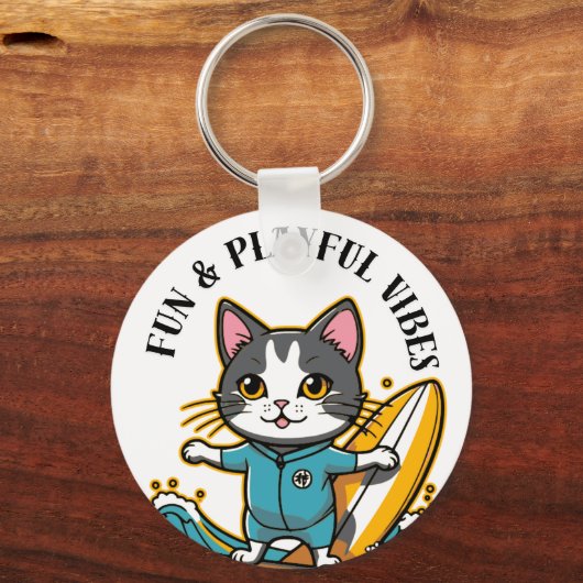 Sliding Cat Fun & Playful Vibes キーホルダー (正面)