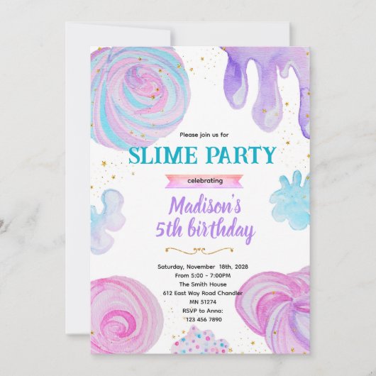 Slime Birthday party invitation 招待状 (正面)