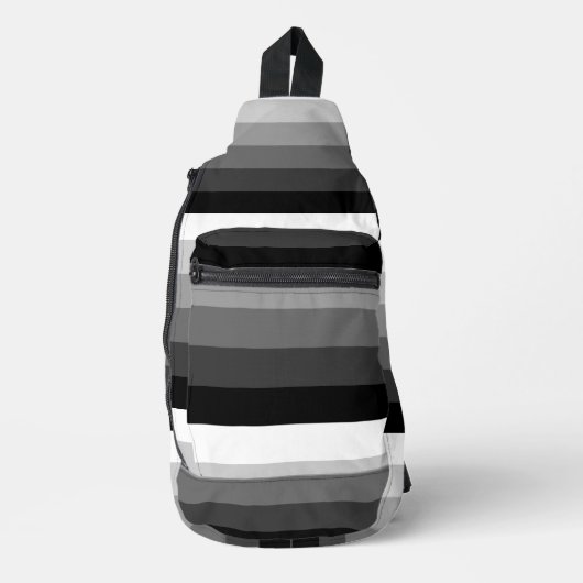 Sling Bag - Black White Grey Stripes スリングバッグ (正面)