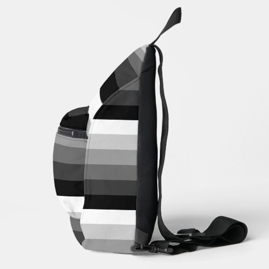 Sling Bag - Black White Grey Stripes スリングバッグ (右)