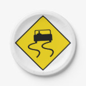 Slippery Road Sign Paper Plates ペーパープレート (正面)