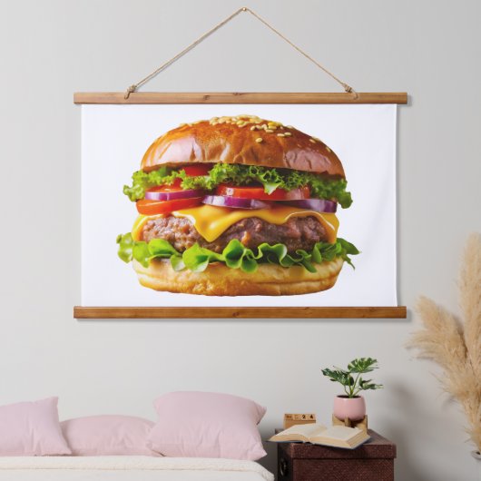 SlipperyJoeのとろけるチーズバーガー パリパリのバ 吊り下げ型タペストリー (寝室)