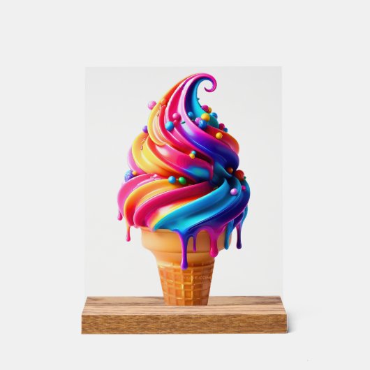 SlipperyJoeのアイス鮮やかクリームコーン食品クラシック アクリルサイン (正面)