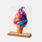 SlipperyJoeのアイス鮮やかクリームコーン食品クラシック アクリルサイン (傾斜)