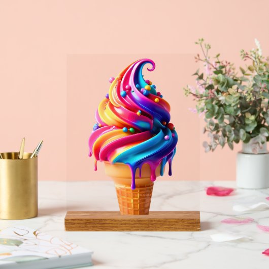 SlipperyJoeのアイス鮮やかクリームコーン食品クラシック アクリルサイン (ウェディング)