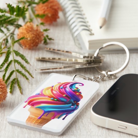 SlipperyJoeのアイス鮮やかクリームコーン食品クラシック キーホルダー (正面右)