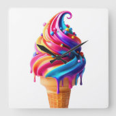 SlipperyJoeのアイス鮮やかクリームコーン食品クラシック スクエア壁時計 (正面)