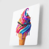 SlipperyJoeのアイス鮮やかクリームコーン食品クラシック スクエア壁時計 (傾斜)