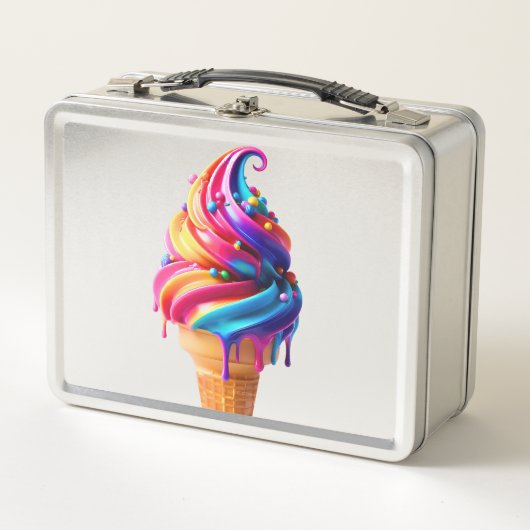 SlipperyJoeのアイス鮮やかクリームコーン食品クラシック メタルランチボックス (正面)