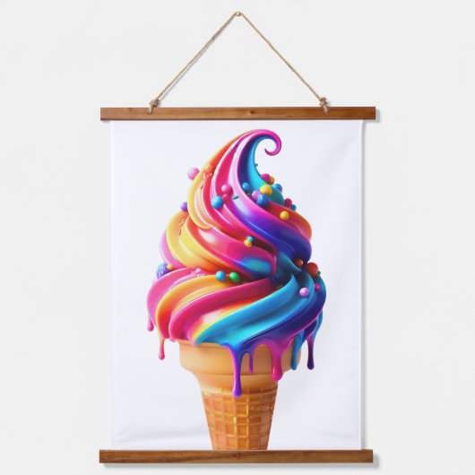 SlipperyJoeのアイス鮮やかクリームコーン食品クラシック 吊り下げ型タペストリー (正面)