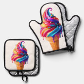 SlipperyJoeのアイス鮮やかクリームコーン食品クラシック 鍋つかみ&鍋敷きセット (正面/裏面)