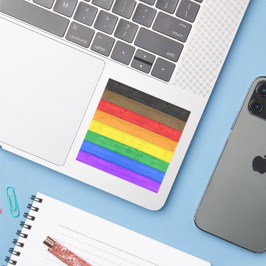 SlipperyJoeのインクルーシブなゲイプライド国旗の木版 シール (ノートパソコンとiPhone)