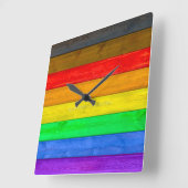 SlipperyJoeのインクルーシブなゲイプライド国旗の木版 スクエア壁時計 (傾斜)