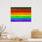 SlipperyJoeのインクルーシブなゲイプライド国旗の木版 ポスター (キッチン)