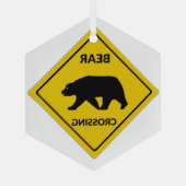 SlipperyJoeのクマのクロッシングのサインはシルエットw ガラスオーナメント (裏面)