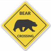 SlipperyJoeのクマのクロッシングのサインはシルエットw シール (正面)