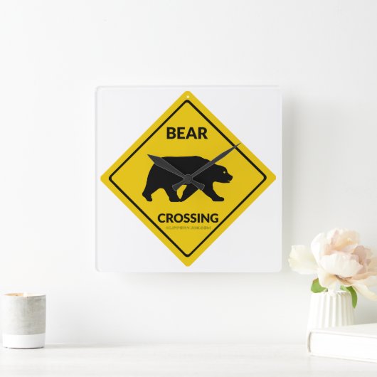 SlipperyJoeのクマのクロッシングのサインはシルエットw スクエア壁時計 (ホーム)