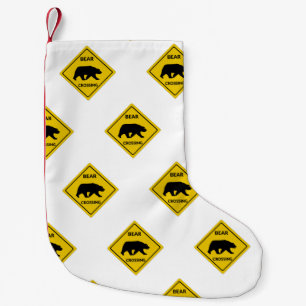SlipperyJoeのクマのクロッシングのサインはシルエットw スモールクリスマスストッキング