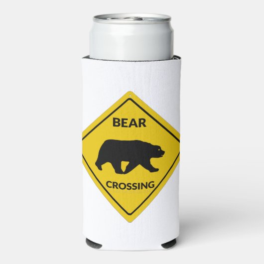 SlipperyJoeのクマのクロッシングのサインはシルエットw スリム缶クーラー (Seltzer裏面)