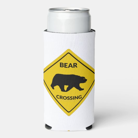 SlipperyJoeのクマのクロッシングのサインはシルエットw スリム缶クーラー (Seltzer正面)