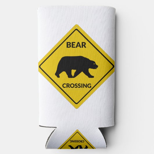SlipperyJoeのクマのクロッシングのサインはシルエットw スリム缶クーラー (裏面)