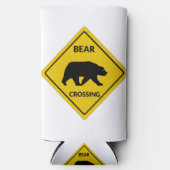 SlipperyJoeのクマのクロッシングのサインはシルエットw スリム缶クーラー (正面)