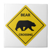 SlipperyJoeのクマのクロッシングのサインはシルエットw タイル (正面)