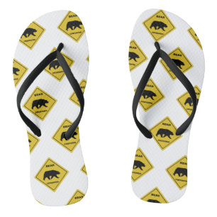 SlipperyJoeのクマのクロッシングのサインはシルエットw ビーチサンダル