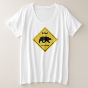SlipperyJoeのクマのクロッシングのサインはシルエットw プラスサイズTシャツ