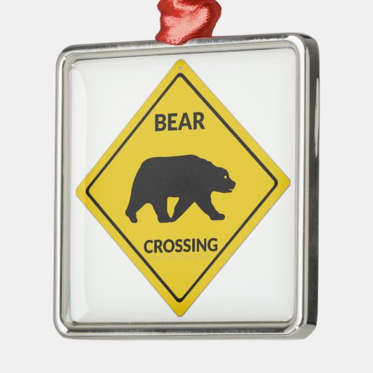 SlipperyJoeのクマのクロッシングのサインはシルエットw メタルオーナメント (左)