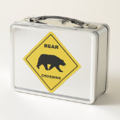SlipperyJoeのクマのクロッシングのサインはシルエットw メタルランチボックス (裏面)