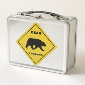 SlipperyJoeのクマのクロッシングのサインはシルエットw メタルランチボックス (正面)