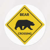 SlipperyJoeのクマのクロッシングのサインはシルエットw ラベル (デザイン2)