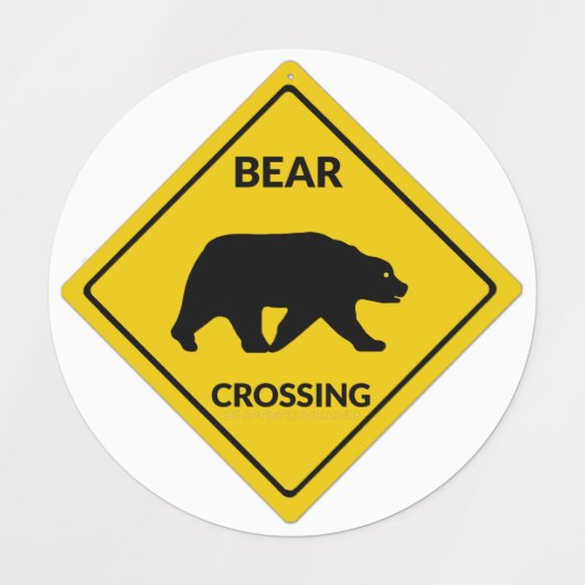 SlipperyJoeのクマのクロッシングのサインはシルエットw ラベル (デザイン1)