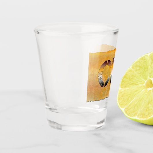 SlipperyJoeのクマの子言葉 オレンジ茶色のトーンが自慢げなプロ ショットグラス (左)