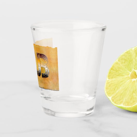 SlipperyJoeのクマの子言葉 オレンジ茶色のトーンが自慢げなプロ ショットグラス (右)