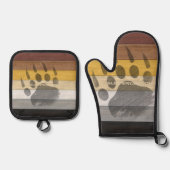 SlipperyJoeのクマプライド旗の木製床テクスチャ 鍋つかみ&鍋敷きセット (正面)
